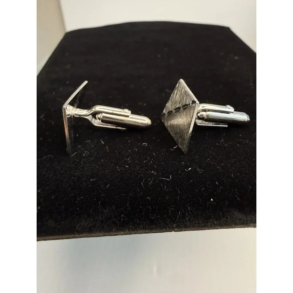 Vtg Anson Sterling Silver Cufflinks MCM Brushed Rectangle Diamond Cut 8.5g